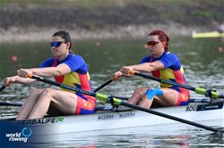 Alexandra Ungureanu (b), Cristina Druga (s), Women's Double Sculls, Romania, 2021 World Rowing Under 23 Championships, Racice, Czech Republic / Detlev Seyb/MyRowingPhoto.com