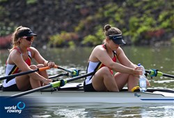 Mazarine Guilbert (b), Caitlin Govaert (s), Women's Double Sculls, Belgium, 2021 World Rowing Under 23 Championships, Racice, Czech Republic / Detlev Seyb/MyRowingPhoto.com