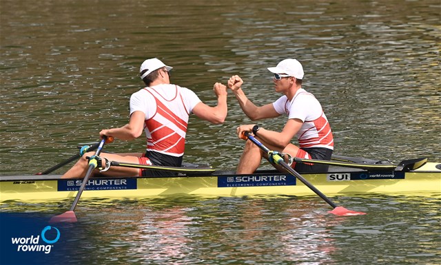 Kai Schaetzle (b), Tim Roth (s), Men's Double Sculls, Switzerland, 2021 World Rowing Under 23 Championships, Racice, Czech Republic / Detlev Seyb/MyRowingPhoto.com