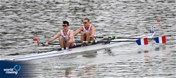 Benjamin Haguenauer (b), Romain Harat (s), Men's Double Sculls, France, 2021 World Rowing Under 23 Championships, Racice, Czech Republic / Detlev Seyb/MyRowingPhoto.com