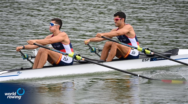Daniel Panisello  (b), Aleix Garci Garcia Pujolar (s), Men's Double Sculls, Spain, 2021 World Rowing Under 23 Championships, Racice, Czech Republic / Detlev Seyb/MyRowingPhoto.com