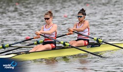 Chiara Cantoni (b), Olivia Nacht (s), Lightweight Women's Double Sculls, Switzerland, 2021 World Rowing Under 23 Championships, Racice, Czech Republic / Detlev Seyb/MyRowingPhoto.com