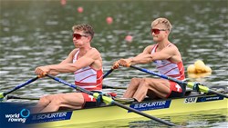 Gian Struzina (b), Raphael Ahumada Ireland (s), Lightweight Men's Double Sculls, Switzerland, 2021 World Rowing Under 23 Championships, Racice, Czech Republic / Detlev Seyb/MyRowingPhoto.com