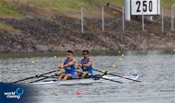 Arturo Rotta (b), Tommaso Molinari (s), Lightweight Men's Double Sculls, Italy, 2021 World Rowing Under 23 Championships, Racice, Czech Republic / Detlev Seyb/MyRowingPhoto.com