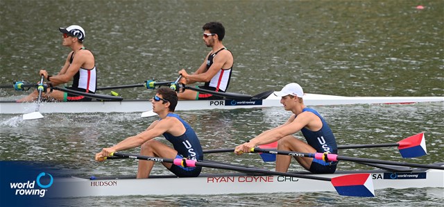 Eli Rabinowitz (b), Simon Dubiel (s), Lightweight Men's Double Sculls, United States of America, 2021 World Rowing Under 23 Championships, Racice, Czech Republic / Detlev Seyb/MyRowingPhoto.com