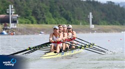 Paul Berghoff (b), Elrond Kullmann, Paul Krueger, Tom Granitz (s), Men's Quadruple Sculls, Germany, 2021 World Rowing Under 23 Championships, Racice, Czech Republic / Detlev Seyb/MyRowingPhoto.com