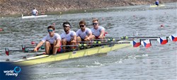 Daniel Nosek (b), Tomas Sisma, Dalibor Nedela, Filip Zima (s), Men's Quadruple Sculls, Czech Republic, 2021 World Rowing Under 23 Championships, Racice, Czech Republic / Detlev Seyb/MyRowingPhoto.com