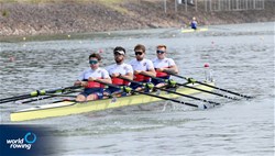 Daniel Nosek (b), Tomas Sisma, Dalibor Nedela, Filip Zima (s), Men's Quadruple Sculls, Czech Republic, 2021 World Rowing Under 23 Championships, Racice, Czech Republic / Detlev Seyb/MyRowingPhoto.com