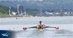 Krzysztof Kasparek (b), Konrad Domanski, Bartosz Bartkowski, Cezary Litka (s), Men's Quadruple Sculls, Poland, 2021 World Rowing Under 23 Championships, Racice, Czech Republic / Detlev Seyb/MyRowingPhoto.com