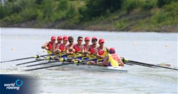 Sebastian Timis (b), Toader-Iulian Merila, Gheorghe Morar, Marian Cireasa, Dumitru-Valentin Bucur, Dorin Simion, Andrei Lungu, Alexandru Gherasim (s), Petre-Florin Enasescu (c), Men's Eight, Romania, 2021 World Rowing Under 23 Championships, Racice, Czech Republic / Detlev Seyb/MyRowingPhoto.com