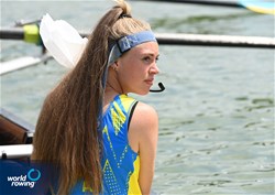 Veronika Vaskiv (c), Men's Eight, Ukraine, 2021 World Rowing Under 23 Championships, Racice, Czech Republic / Detlev Seyb/MyRowingPhoto.com