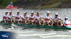 Mark Hinrichs (b), Henry Hopmann, Benedict Eggeling, Floyd Benedikter, Tassilo Von Mueller, Mattes Schoenherr, Julian Garth, Jasper Angl (s), Till Martini (c), Men's Eight, Germany, 2021 World Rowing Under 23 Championships, Racice, Czech Republic / Detlev Seyb/MyRowingPhoto.com