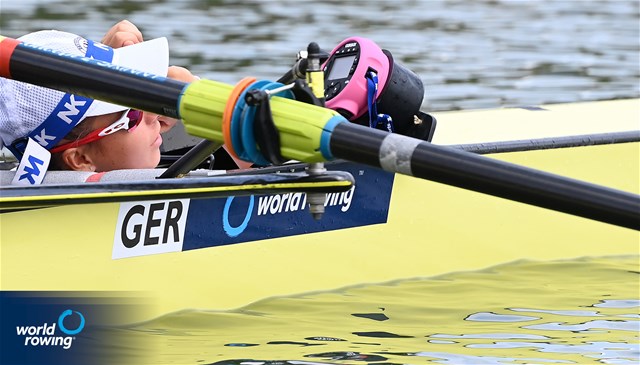 Annalena Fisch (c), Women's Coxed Four, Germany, 2021 World Rowing Under 23 Championships, Racice, Czech Republic / Detlev Seyb/MyRowingPhoto.com