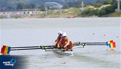 Adriana Surupaceanu (b), Ioana-Madalina Morosan, Lorena Constantin, Iuliana Timoc (s), Victoria-Stefania Petreanu (c), Women's Coxed Four, Romania, 2021 World Rowing Under 23 Championships, Racice, Czech Republic / Detlev Seyb/MyRowingPhoto.com