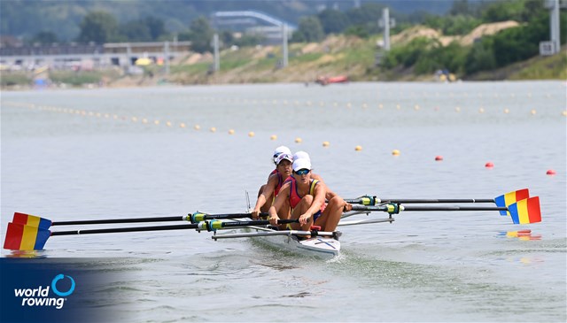 Adriana Surupaceanu (b), Ioana-Madalina Morosan, Lorena Constantin, Iuliana Timoc (s), Victoria-Stefania Petreanu (c), Women's Coxed Four, Romania, 2021 World Rowing Under 23 Championships, Racice, Czech Republic / Detlev Seyb/MyRowingPhoto.com