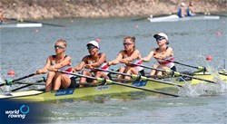 Eva Hohoff (b), Romy Dreher, Natalie Weber, Antonia Wuerich (s), Lightweight Women's Quadruple Sculls, Germany, 2021 World Rowing Under 23 Championships, Racice, Czech Republic / Detlev Seyb/MyRowingPhoto.com