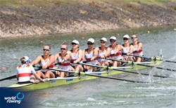 Katharina Bauer (b), Paula Hartmann, Alissa Buhrmann, Anna Kracklauer, Stina Roebbecke, Lisa Holbrook, Annika Weber, Katja Fuhrmann (s), Neele Erdtmann (c), Women's Eight, Germany, 2021 World Rowing Under 23 Championships, Racice, Czech Republic / Detlev Seyb/MyRowingPhoto.com
