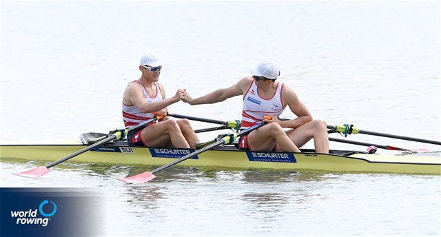 Kai Schaetzle (b), Tim Roth (s), Men's Double Sculls, Switzerland, 2021 World Rowing Under 23 Championships, Racice, Czech Republic / Detlev Seyb/MyRowingPhoto.com