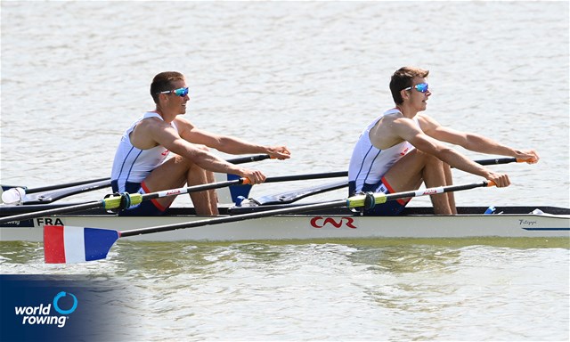 Ferdinand Ludwig (b), Victor Marcelot (s), Lightweight Men's Double Sculls, France, 2021 World Rowing Under 23 Championships, Racice, Czech Republic / Detlev Seyb/MyRowingPhoto.com