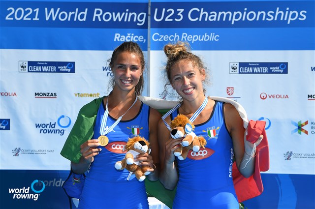 Maria Zerboni (b), Samantha Premerl (s), Lightweight Women's Pair, Italy, Gold, 2021 World Rowing Under 23 Championships, Racice, Czech Republic / Detlev Seyb/MyRowingPhoto.com