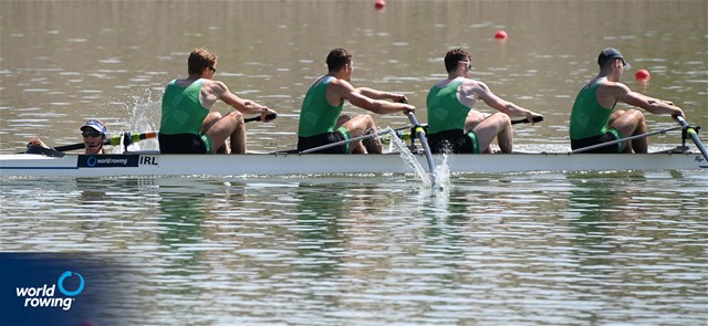 O Reilly Fionn (b), Adam Murphy, Ryan Spelman, Andrew Sheehan (s), Leah O Regan (c), Men's Coxed Four, Ireland 2021 World Rowing Under 23 Championships, Racice, Czech Republic / Detlev Seyb/MyRowingPhoto.com