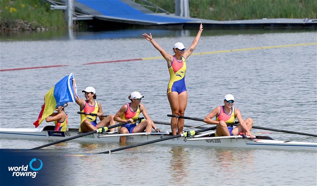 Adriana Surupaceanu (b), Ioana-Madalina Morosan, Lorena Constantin, Iuliana Timoc (s), Victoria-Stefania Petreanu (c), Women's Coxed Four, Romania, Gold, 2021 World Rowing Under 23 Championships, Racice, Czech Republic / Detlev Seyb/MyRowingPhoto.com