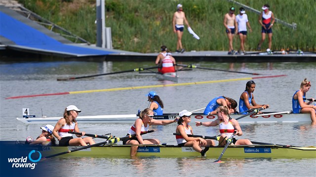 Tori Schwerin (b), Maike Boettcher, Magdalena Rabl, Anna Haendle (s), Annalena Fisch (c), Women's Coxed Four, Germany 2021 World Rowing Under 23 Championships, Racice, Czech Republic / Detlev Seyb/MyRowingPhoto.com