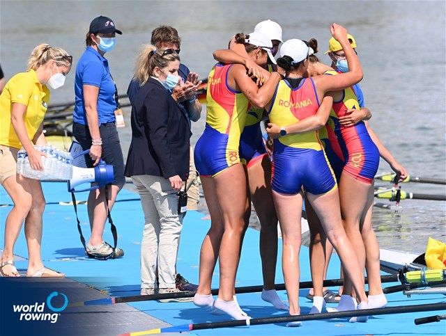 Adriana Surupaceanu (b), Ioana-Madalina Morosan, Lorena Constantin, Iuliana Timoc (s), Victoria-Stefania Petreanu (c), Women's Coxed Four, Romania, Gold, 2021 World Rowing Under 23 Championships, Racice, Czech Republic / Detlev Seyb/MyRowingPhoto.com