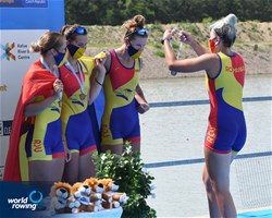 Alice-Elena Turcanu (b), Alina-Maria Baletchi, Andreea Popa, Dumitrita Juncanariu (s), Women's Four, Romania, Bronze, 2021 World Rowing Under 23 Championships, Racice, Czech Republic / Detlev Seyb/MyRowingPhoto.com