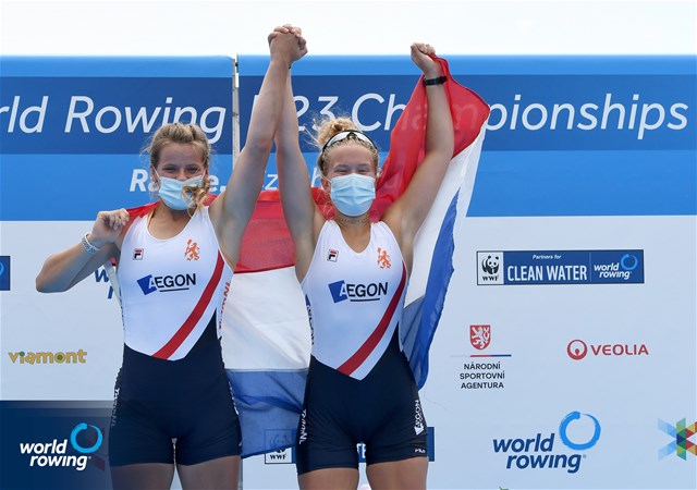 Lisa Bruijnincx (b), Fien Van Westreenen (s), Women's Double Sculls, Netherlands, Gold, 2021 World Rowing Under 23 Championships, Racice, Czech Republic / Detlev Seyb/MyRowingPhoto.com