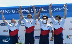 Daniel Nosek (b), Tomas Sisma, Dalibor Nedela, Filip Zima (s), Men's Quadruple Sculls, Czech Republic, Gold, 2021 World Rowing Under 23 Championships, Racice, Czech Republic / Detlev Seyb/MyRowingPhoto.com