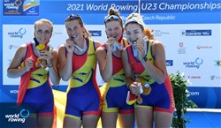 Alice-Elena Turcanu (b), Alina-Maria Baletchi, Andreea Popa, Dumitrita Juncanariu (s), Women's Four, Romania, Bronze, 2021 World Rowing Under 23 Championships, Racice, Czech Republic / Detlev Seyb/MyRowingPhoto.com