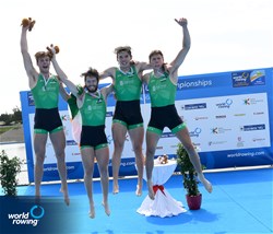 Jack Dorney (b), Alex Byrne, Ross Corrigan, John Kearney (s), Men's Four, Ireland, Silver, 2021 World Rowing Under 23 Championships, Racice, Czech Republic / Detlev Seyb/MyRowingPhoto.com