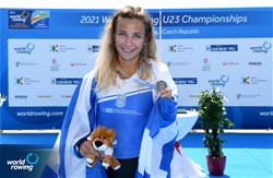 Evangelia Anastasiadou, Lightweight Women's Single Sculls, Greece, Silver, 2021 World Rowing Under 23 Championships, Racice, Czech Republic / Detlev Seyb/MyRowingPhoto.com