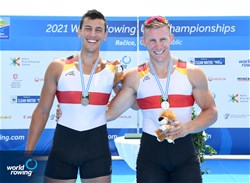 Aaron Erfanian (b), Moritz Wolff (s), Men's Double Sculls, Germany, Silver, 2021 World Rowing Under 23 Championships, Racice, Czech Republic / Detlev Seyb/MyRowingPhoto.com