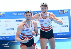 Kai Schaetzle (b), Tim Roth (s), Men's Double Sculls, Switzerland, Bronze, 2021 World Rowing Under 23 Championships, Racice, Czech Republic / Detlev Seyb/MyRowingPhoto.com