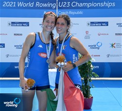 Bianca Saffirio (b), Greta Parravicini (s), Lightweight Women's Double Sculls, Italy, Silver, 2021 World Rowing Under 23 Championships, Racice, Czech Republic / Detlev Seyb/MyRowingPhoto.com