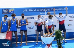Daniel Nosek (b), Tomas Sisma, Dalibor Nedela, Filip Zima (s), Men's Quadruple Sculls, Czech Republic, Gold, 2021 World Rowing Under 23 Championships, Racice, Czech Republic / Detlev Seyb/MyRowingPhoto.com