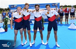 Daniel Nosek (b), Tomas Sisma, Dalibor Nedela, Filip Zima (s), Men's Quadruple Sculls, Czech Republic, Gold, 2021 World Rowing Under 23 Championships, Racice, Czech Republic / Detlev Seyb/MyRowingPhoto.com