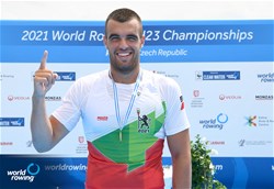 Emil Neykov, Men's Single Sculls, Bulgaria, Gold, 2021 World Rowing Under 23 Championships, Racice, Czech Republic / Detlev Seyb/MyRowingPhoto.com