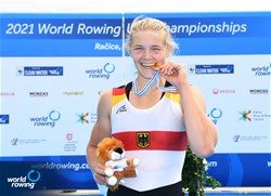 Alexandra Foester, Women's Single Sculls, Germany, Gold, 2021 World Rowing Under 23 Championships, Racice, Czech Republic / Detlev Seyb/MyRowingPhoto.com