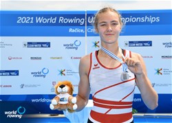 Aurelia-Maxima Janzen, Women's Single Sculls, Switzerland, Silver, 2021 World Rowing Under 23 Championships, Racice, Czech Republic / Detlev Seyb/MyRowingPhoto.com
