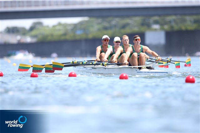 Armandas Kelmelis (b), Martynas Dziaugys, Dovydas Nemeravicius, Dominykas Jancionis (s), Men's Quadruple Sculls, Lithuania, 2021 Olympic Games Regatta, Tokyo, Japan / World Rowing/Igor Meijer