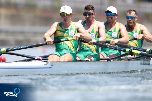 Lawrence Brittain (b), Kyle Schoonbee, John Smith, Sandro Torrente (s), Men's Four, South Africa, 2020 Olympic Games Regatta, Tokyo, Japan / World Rowing/Igor Meijer