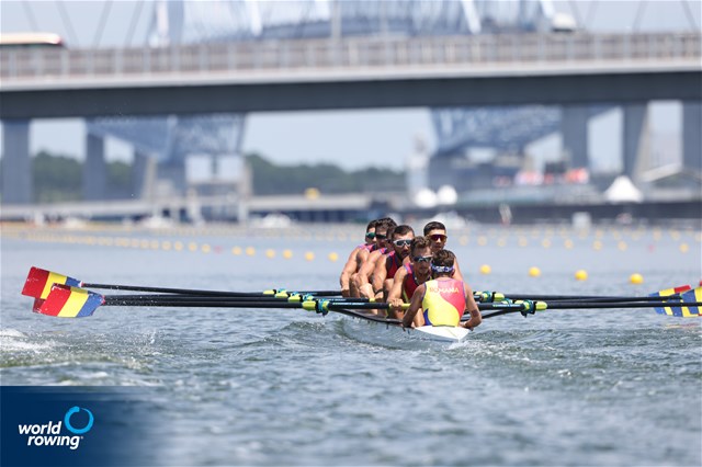 Alexandru Chioseaua (b), Florin Lehaci, Constantin Radu, Sergiu Bejan, Vlad Aicoboae, Constantin Adam, Florin Arteni, Ciprian Huc (s), Adrian Munteanu (c), Men's Eight, Romania, 2020 Olympic Games Regatta, Tokyo, Japan / World Rowing/Igor Meijer