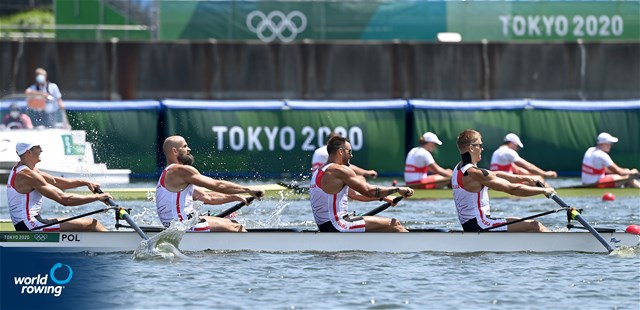 Mateusz Wilangowski (b), Mikolaj Burda, Marcin Brzezinski, Michal Szpakowski (s), Men's Four, Poland, 2020 Olympic Games Regatta, Tokyo, Japan / World Rowing/Detlev Seyb