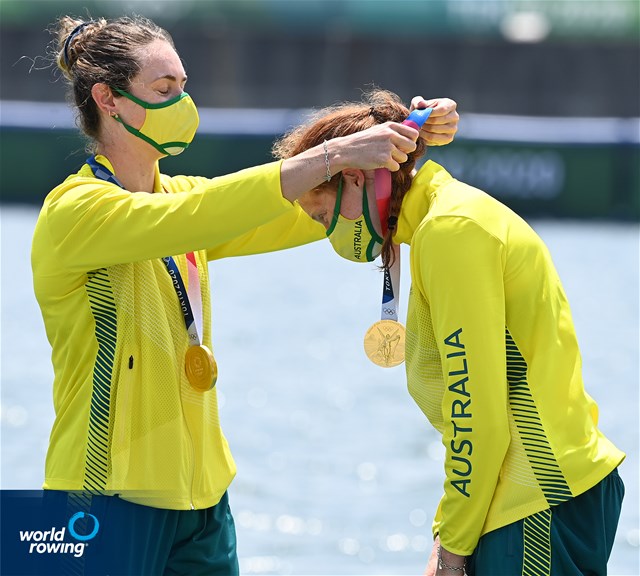Lucy Stephan (b), Rosemary Popa, Jessica Morrison, Annabelle Mcintyre (s), Women's Four, Australia, gold, 2020 Olympic Games Regatta, Tokyo, Japan / World Rowing/Detlev Seyb