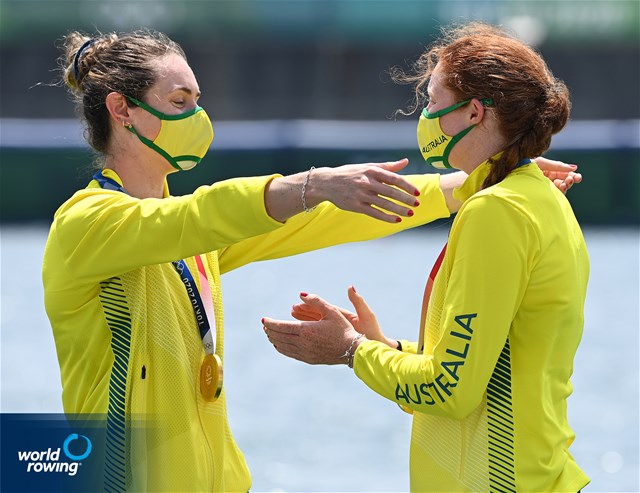 Lucy Stephan (b), Rosemary Popa, Jessica Morrison, Annabelle Mcintyre (s), Women's Four, Australia, gold, 2020 Olympic Games Regatta, Tokyo, Japan / World Rowing/Detlev Seyb