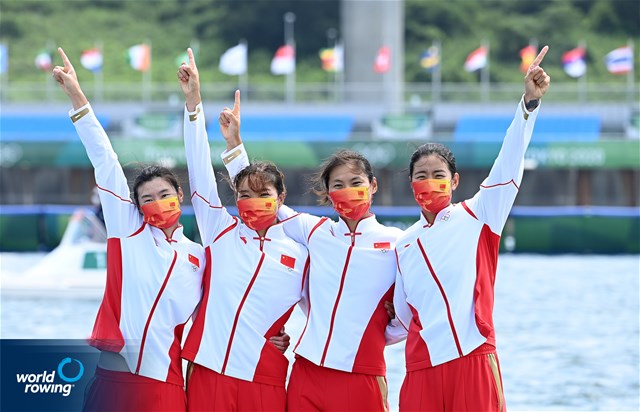 Yunxia Chen (b), Ling Zhang, Yang Lyu, Xiaotong Cui (s), Women's Quadruple Sculls, People's Republic of China, gold, 2020 Olympic Games Regatta, Tokyo, Japan / World Rowing/Detlev Seyb