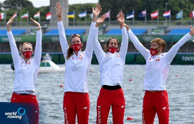 Agnieszka Kobus-Zawojska (b), Marta Wieliczko, Maria Sajdak, Katarzyna Zillmann (s), Women's Quadruple Sculls, Poland, 2020 Olympic Games Regatta, Tokyo, Japan / World Rowing/Detlev Seyb